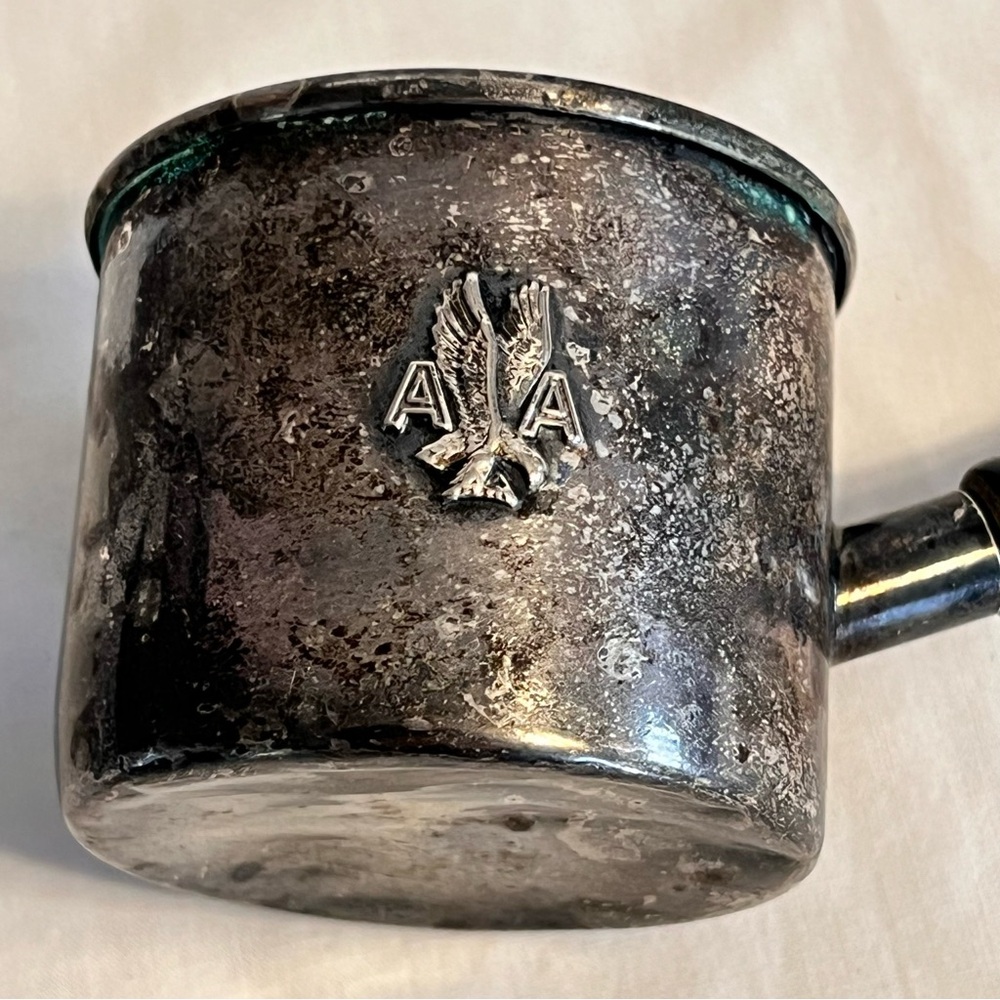Vintage American Airlines silver plate brandy warmer cup